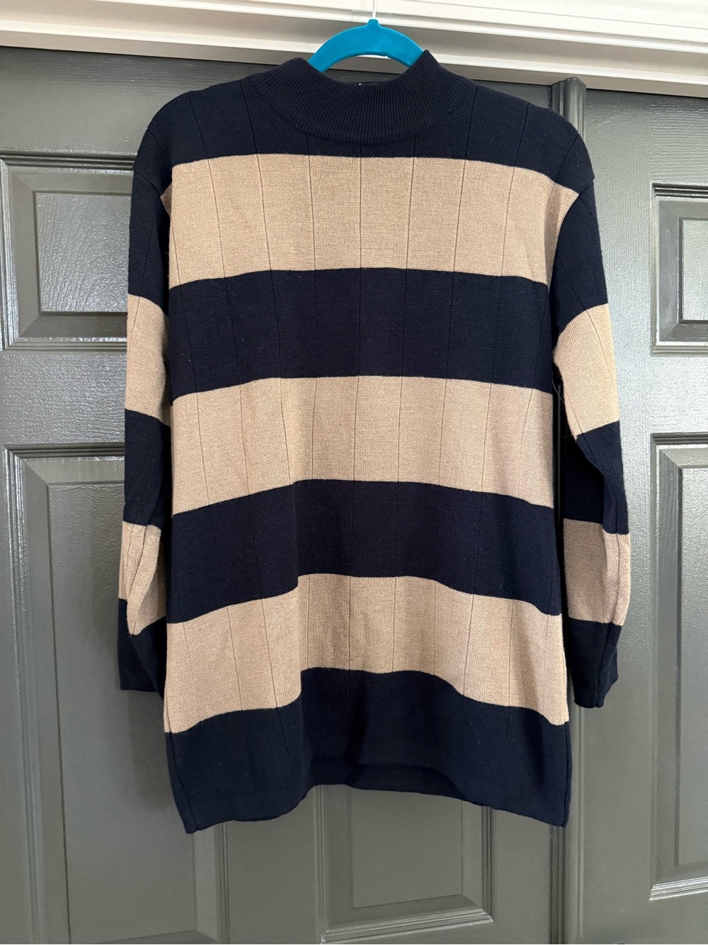 Milano Design Striped Navy and Beige Turtleneck Sweater